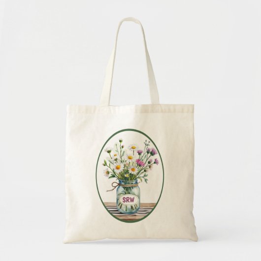 Monogram Initials Customize Wildflowers Mason Jar Tote Bag (Voorkant)
