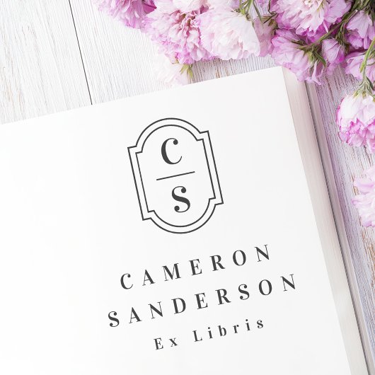 Monogram initials elegant border Ex Libris book Rubberstempel