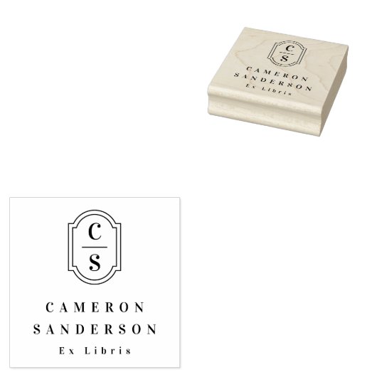 Monogram initials elegant border Ex Libris book Rubberstempel (Gestempeld)