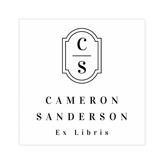 Monogram initials elegant border Ex Libris book Rubberstempel (Afrduk)