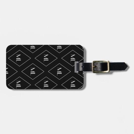 Monogram Initials Geometric Pattern Black Bagagelabel (Voorkant horizontaal)