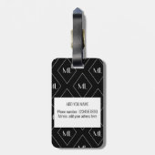 Monogram Initials Geometric Pattern Black Bagagelabel (Achterkant verticaal)