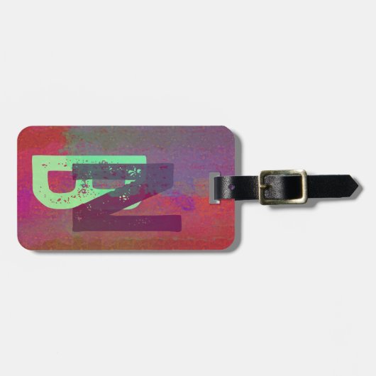 Monogram Initials Grunge Funky Purple Green Art Bagagelabel (Voorkant horizontaal)