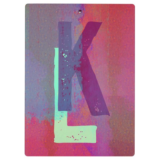 Monogram Initials Grunge Funky Purple Green Art Klembord (Achterkant)