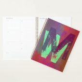 Monogram Initials Grunge Funky Purple Green Art Planner (Display)