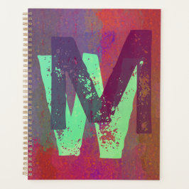 Monogram Initials Grunge Funky Purple Green Art Planner