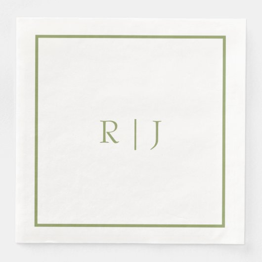 Monogram Initials Name Moss Green Trendy Wedding Servet (Voorkant)
