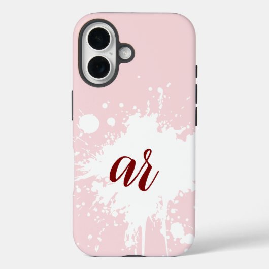 Monogram Initials Powder Pink White Splatter Girly Case-Mate iPhone Case (Achterkant)