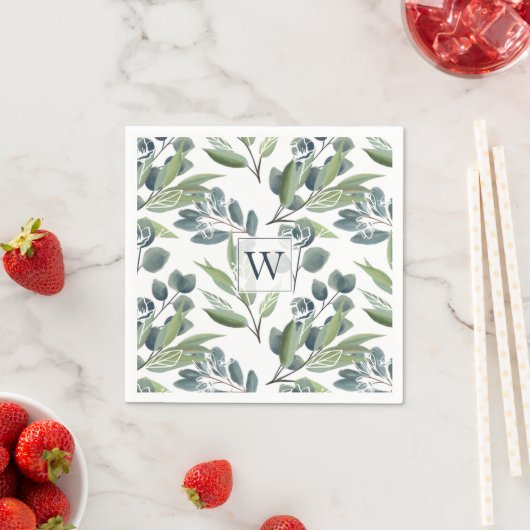 Monogram Initiële Elegante Waterverf Winterblad Servet (Insitu)