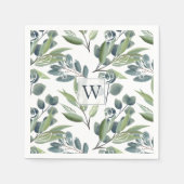Monogram Initiële Elegante Waterverf Winterblad Servet (Voorkant)