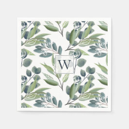 Monogram Initiële Elegante Waterverf Winterblad Servet