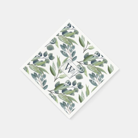 Monogram Initiële Elegante Waterverf Winterblad Servet (Hoek)