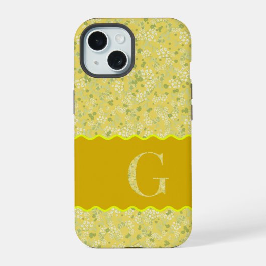 MONOGRAM INITIËLE G GELE BLOEMETJES iPhone 15 CASE (Achterkant)