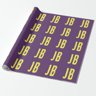 Monogram Initiele Letters Indigo Geel Minimalistis Cadeaupapier