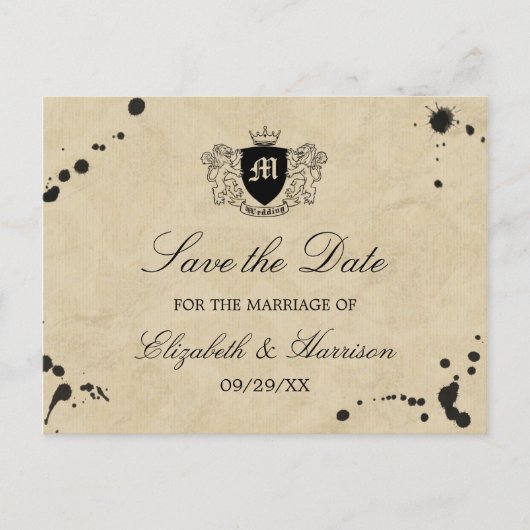 Monogram & Inktvlek Bruiloft Bewaar de datum Aankondigingskaart (Voorkant)