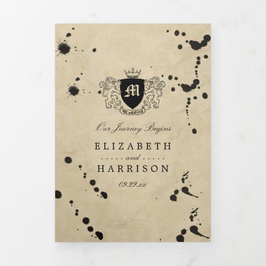  Monogram & Inktvlek Bruiloft Suite Drieluik Uitnodiging (Cover)