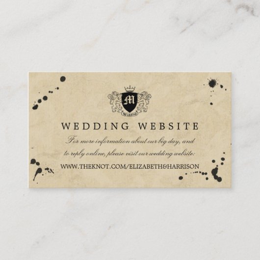 Monogram & Inktvlek Bruiloft Website Informatiekaartje (Voorkant)