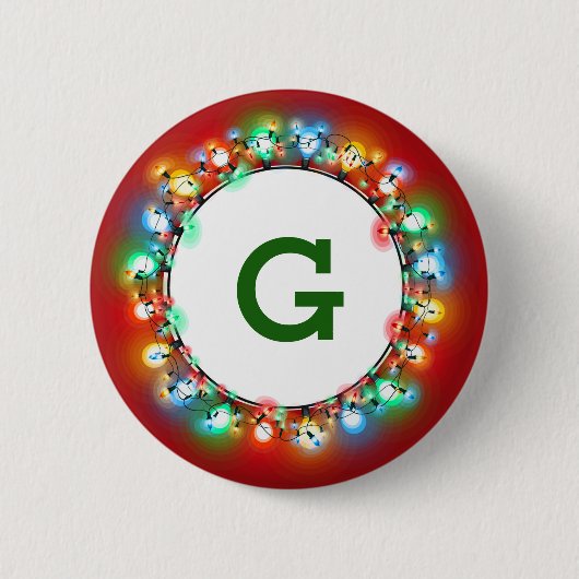 Monogram Inside Ring of Kerstmis Light Bulbs Ronde Button 5,7 Cm (Voorkant)