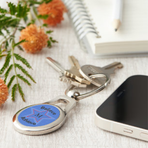 Monogram inspirerend blauwe ster sleutelhanger
