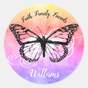 Monogram Inspirerend vlinderregenboogfamilie Ronde Sticker