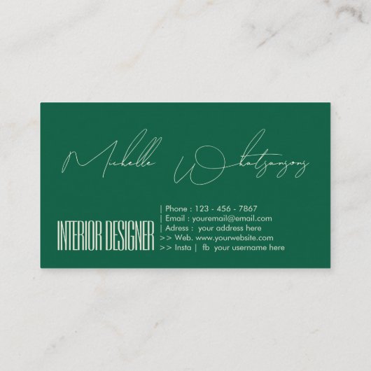 Monogram INTERIEURONTWERPER modern script Visitekaartje (Achterkant)