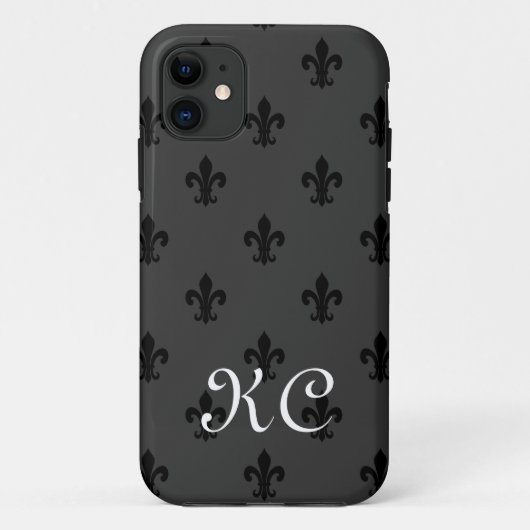 Monogram iPhone 11 hoesje met fleur de lis patroon (Achterkant)