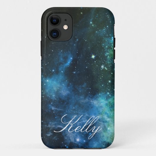 Monogram iPhone Hoesjes Galaxy Stars Blauw Groen 5 (Achterkant)