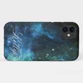 Monogram iPhone Hoesjes Galaxy Stars Blauw Groen 5 (Achterkant (horizontaal))