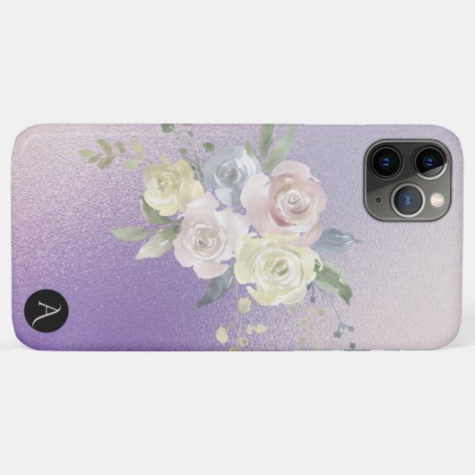 *~* Monogram Iridescent Pastel Lavender Floral Case-Mate iPhone Case (Achterkant (horizontaal))