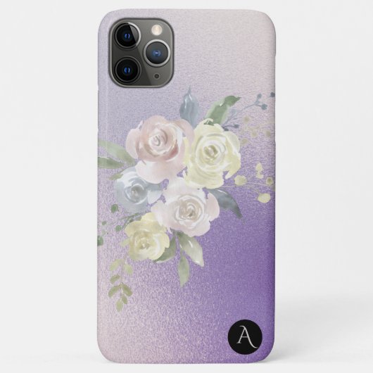 *~* Monogram Iridescent Pastel Lavender Floral Case-Mate iPhone Case (Achterkant)