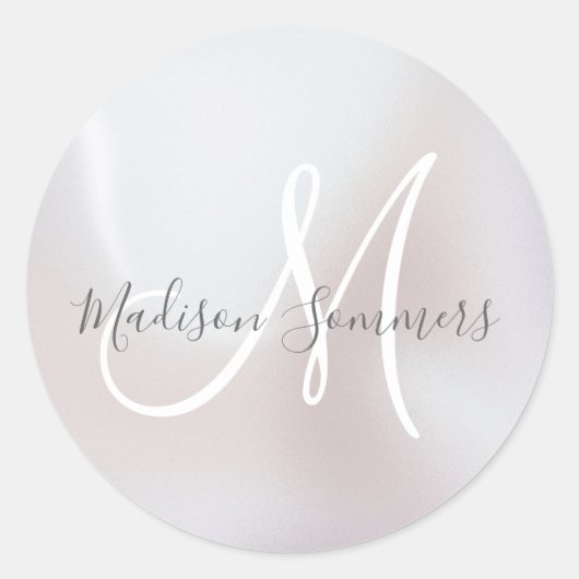 Monogram Iridescent Pearl Shimmer Envelope Seals Ronde Sticker (Voorkant)