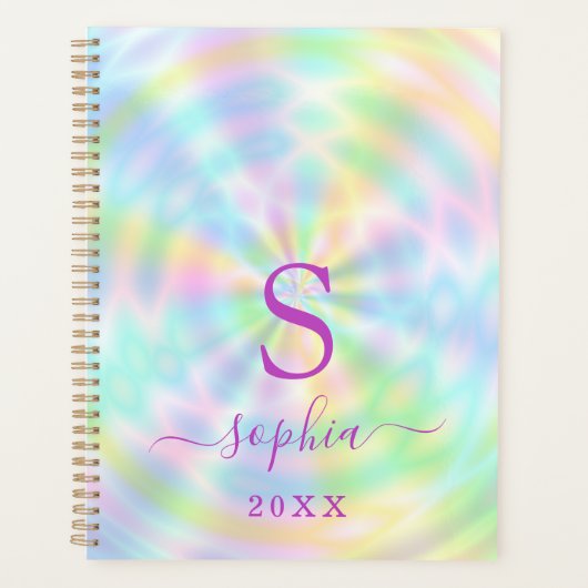 Monogram iriserend neon holografisch 2024 planner (Voorkant)