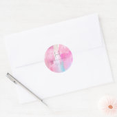 Monogram iriserende roze roos geborstelde Waterver Ronde Sticker (Envelop)