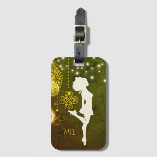 Monogram Irish Dance Celtic Clovers and Lights Bagagelabel (Voorkant (verticaal))