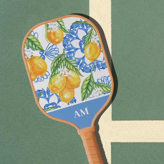 Monogram Italiaans citroenblauw Tegels Patroon Pickleball Paddle
