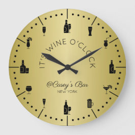Monogram it's Wine O'Clock Elegant Gold Black Grote Klok