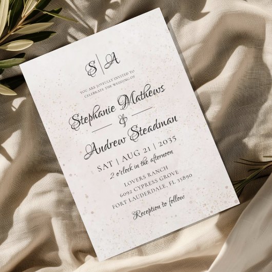 Monogram ivoor beige getextuurde trouwkaart kaart