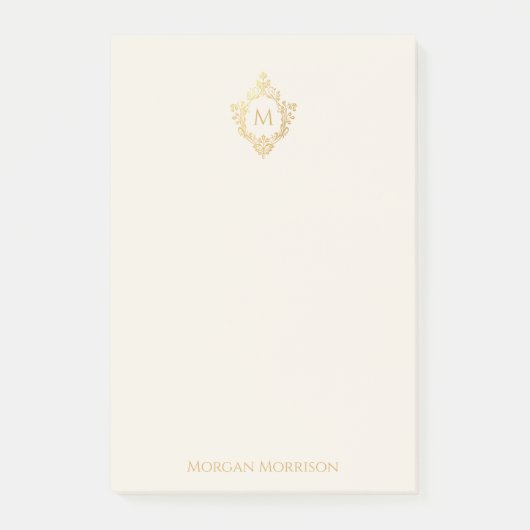 Monogram Ivoor Nepgouden Wapen Elegante Aangepaste Post-it® Notes (Voorkant)