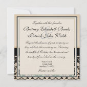 Monogram Ivory & Black Damask Wedding Invitations Kaart (Achterkant)