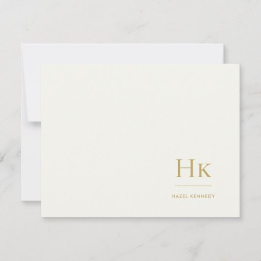 Monogram Ivory Gold Simple Monogrammed Notecard Notitiekaartje (Voorkant)