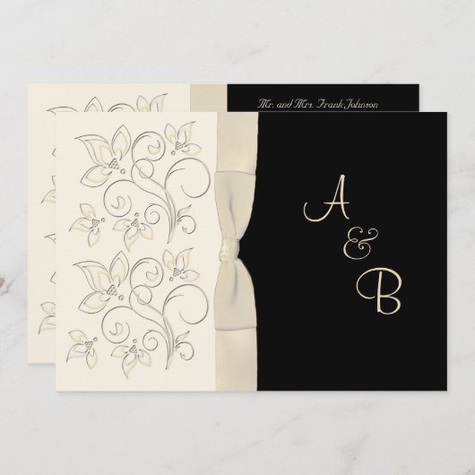 Monogram Ivory, uitnodiging voor het huwelijk van  (Voorkant / Achterkant)