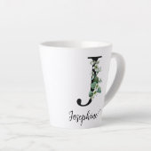 Monogram J Aangepaste naam Jasmine Bloemen Elegant Latte Mok (Rechterhoek)