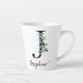 Monogram J Aangepaste naam Jasmine Bloemen Elegant Latte Mok (Rechts)