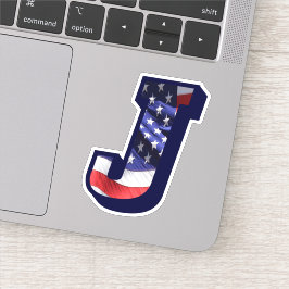 Monogram J American Flag Letter J Initiaal USA Sticker