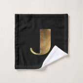Monogram J Black en Gold Kijk Elegant Typografie Bad Handdoek (Wasdoekje)