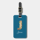 Monogram J blauwe houten letter bloem Bagage Label (Voorkant verticaal)