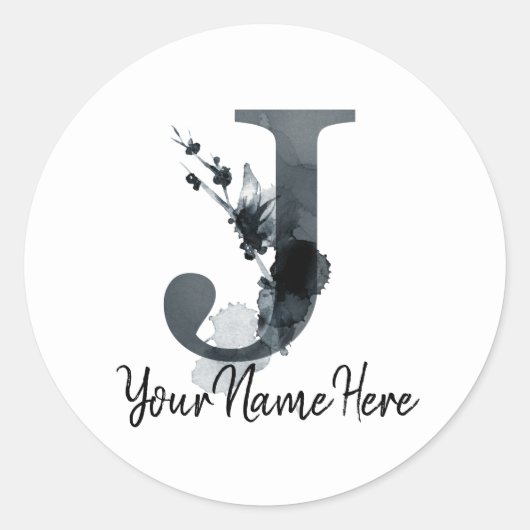 Monogram J Dark Herb Foliage Ronde Sticker (Voorkant)