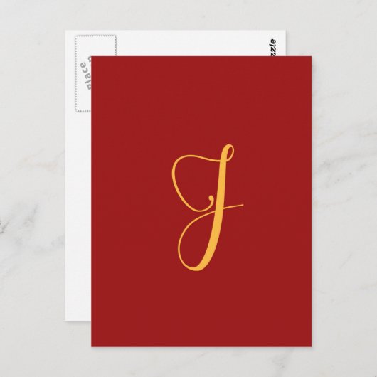 Monogram "J" goudkleur op rood Briefkaart (Voorkant / Achterkant)