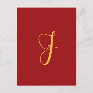 Monogram "J" goudkleur op rood Briefkaart