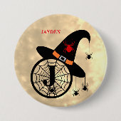 Monogram J Halloween Sky Witch Spiders Name Button (Voorkant)